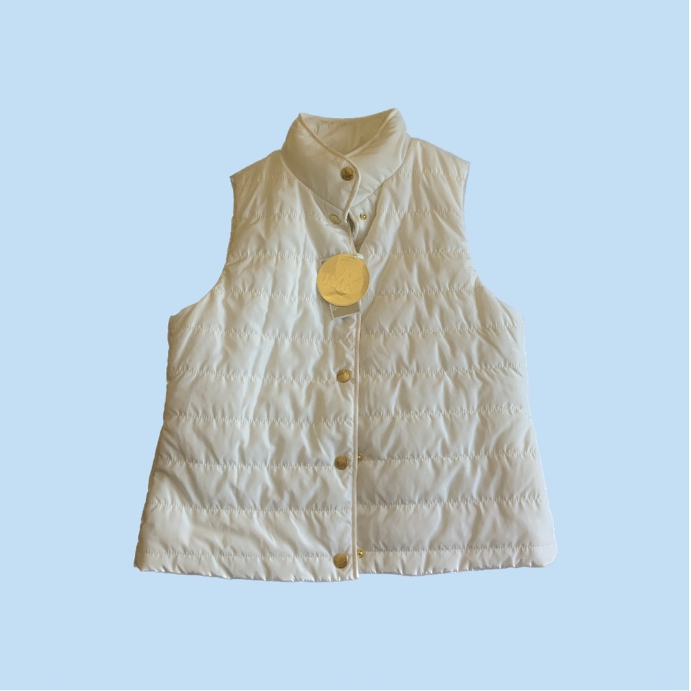 NWT Michael Kors MK Women’s Off-White Puffer Vest with Gold Accents
